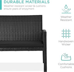 Versatile 4 Piece <b>Outdoor</b> Wicker Furniture Set PE Rattan Patio <b>Sofa</b> with High Density Foam Cushions and Rectangular Glass Table - Product Image 2