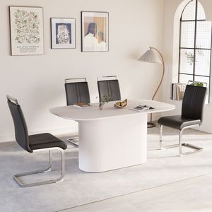 Set da Pranzo 4 Pezzi: Tavolo in MDF Stile Moderno Medievale Crema da 160 cm con Sedie Senza Braccioli in PU e Gambe in Metallo Placcato Argento per Sala da Pranzo - Product Image 3