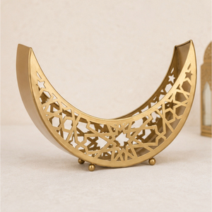 Classic <b>Gold</b> Iron Crescent Moon <b>Serving</b> <b>Tray</b> for Ramadan Kareem Decoration Metal Eid Mubarak Dessert Platter & Date Holder - Product Image 5