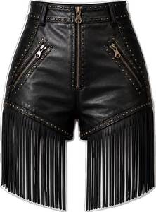 Shorts violets cloutés taille haute style motard avec détails rivets et fermeture à ceinture coupe classique couleur unie - Product Image 4