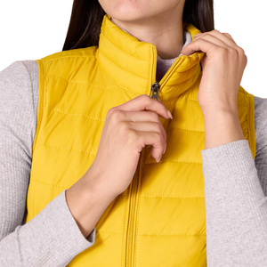 Chaleco Acolchado Amarillo con Cuello Alto para Mujer, Cierre Frontal con Cremallera, Prenda Exterior Informal con Bolsillos, Chaleco sin Mangas Cortavientos para Otoño - Product Image 3