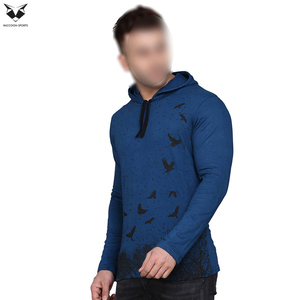 Sweat-shirt à capuche bleu pour homme avec imprimé oiseau, coupe ajustée, décontracté, manches longues, coupe ample, streetwear, sweat-shirt personnalisé de qualité supérieure pour homme - Product Image 3