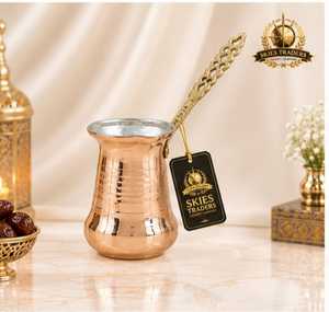 Dimpled Copper Turkish <b>Coffee</b> Pot Vintage Cezve Ibrik Stovetop Greek Arabic <b>Coffee</b> Maker Dark Wooden Handle Pot - Product Image 6