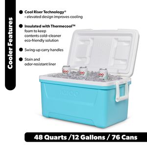 Glacière rigide Laguna 48 QT bleu aqua et blanc, rotomoulée pour une rétention maximale de la glace - Product Image 1