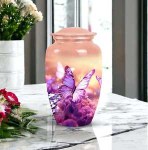 Handcrafted Urn for Human Ashes | Premium <b>Memorial</b> <b>Keepsake</b> | Premium Adult brass Urn <b>Box</b> Custom Purple Butterfly Design - Product Image 6