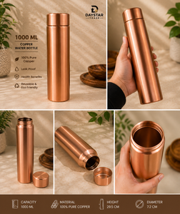 DAYSTAR TRADE Bouteille d'eau portable réutilisable en cuivre pur, design classique, anti-fuite, sans BPA, avec couvercle, garde les boissons chaudes/froides - Product Image 3