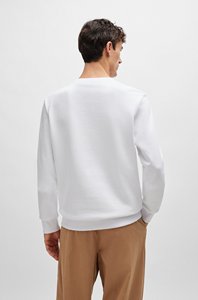 <b>Men's</b> <b>White</b> Crew Neck <b>Sweatshirt</b> With Orange Abstract Print Regular Fit Casual Pullover Knitted Cotton Autumn Wear - Product Image 2