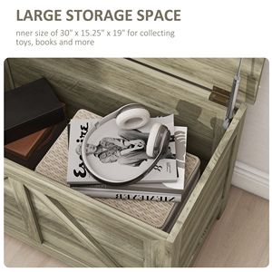 Panca contenitore in legno stile rustico da 30 pollici con coperchio sollevabile e cerniera di sicurezza a 100 gradi per l'organizzazione e lo stoccaggio domestico - Product Image 5