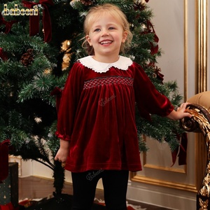Ensemble haut et jupe décontracté pour filles, en velours rouge, pour les fêtes d'automne, avec leggings, col rond, 100% coton, coupe trapèze, manches longues, broderie - Product Image 2