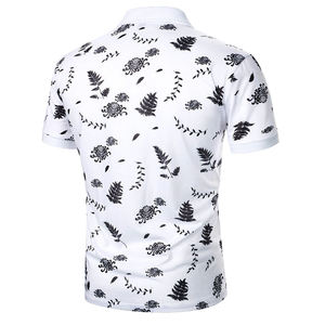 Polo pour homme à imprimé floral blanc, décontracté, tissé, avec boutons - Product Image 2