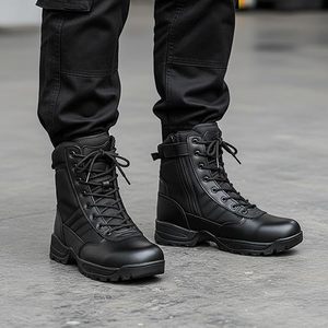 Botas de Trabajo Tácticas para Hombre, Negras, de Cuero Impermeable, Antideslizantes, con Cremallera Lateral, Cómodas para Todo el Día (6-8 pulgadas) - Product Image 1