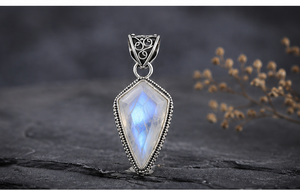 Natural Rainbow <b>Moonstone</b> Silver <b>Pendant</b>, 925 Sterling Silver <b>Moonstone</b> Necklace, Handmade Boho Gemstone Jewelry Vintage <b>Pendant</b> - Product Image 3