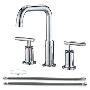 Rubinetto per lavabo bagno cromato a doppia maniglia da 8 pollici con scarico a scomparsa - Product Image 1