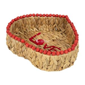 Heart Shape Water Hyacinth Tray Multi-Purpose Serving and Storage Beaded Edge <b>Valentine</b> Handicraft Popular Serving Tray - Product Image 1