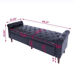 Multifunctional <b>Storage</b> Sofa <b>Stool</b> with PU Leather Armrests Black Color - Product Image 5