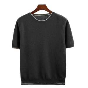 Camiseta para hombre, novedad de verano 2025, camiseta sin mangas de punto, suéter de cuello redondo con bloque de Color a la moda, suéter de manga corta de lana pura 100% - Product Image 6