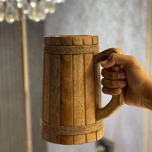 Jarra de Cerveza de Madera Hecha a Mano con Asa de Dragón, Estilo Vintage, Accesorio de Bar Ecológico, Certificado CE/UE, Tapa Apta para Microondas, AL MALIK CRAFT - Product Image 1