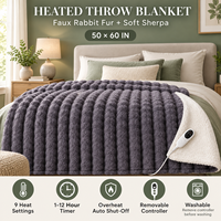 Plaid chauffant 50*60 pouces en fausse fourrure de lapin, double couche, 9 niveaux de chauffage, protection contre la surchauffe, lavable