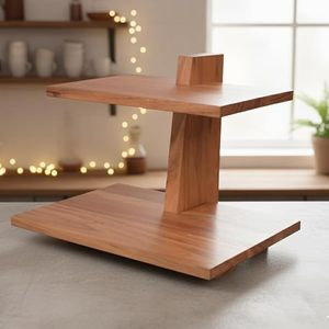 Eco-Friendly Wood Cake Stand Teak Snack Side Table Adjustable Height for Sofa Bed <b>Small</b> Spaces - Product Image 2