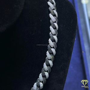 Cadenas cubanas de moissanita VVS con diamantes, cadena de plata de ley 925 con moissanita bicolor y diamantes incrustados, joyería hip hop. - Product Image 3