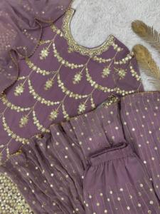 ชุดชาราร่าผ้าจอร์เจตต์หนาแบบขายส่ง งานปักลายสวยงามพร้อมงานประดับเลื่อม ชุดสำเร็จรูปสำหรับงานปาร์ตี้สไตล์อินเดีย สำหรับผู้ค้าปลีกทั่วโลก - Product Image 3