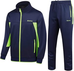 Ensemble de survêtement unisexe Sphore, veste et pantalon sportifs à blocs de couleur vert marine, fermeture éclair intégrale, séchage rapide, pour l'automne - Product Image 1