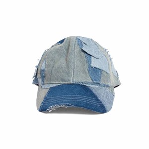 Unisex Distressed Denim Baseball Cap with Embroidery Punk Style 6-Panel Hat Fitted Closure Common 100% Cotton - Product Image 2