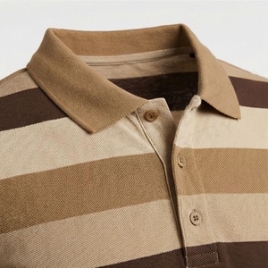 Polo à manches courtes rayé pour homme, logo brodé, tricot décontracté, coupe classique, design sur le devant - Product Image 4