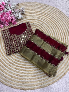 Designer Aari Work And Original Mirror Work 9 Patta Space Silk <b>Saree</b> With Embroidery And Original Mirror Work Space Silk Blouse - Product Image 5
