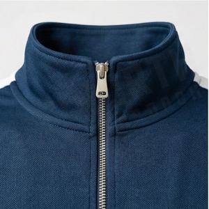 Survêtement bleu marine pour homme, fermeture éclair intégrale, col montant, vêtements de sport décontractés, couleur unie, mélange polyester-coton, coupe classique, vêtements d'automne - Product Image 5
