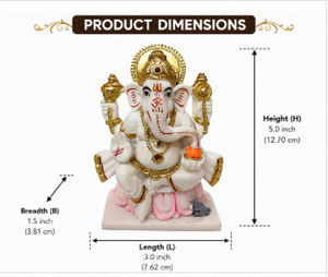 Ídolo Ganpati Bappa de Oro Blanco Sentado sobre una Flor de Loto, 5 Pulgadas, Acabado en Polvo de Mármol, Ganesha Murti para Diwali, Pooja, Templo, Oficina y Escritorio - Product Image 2