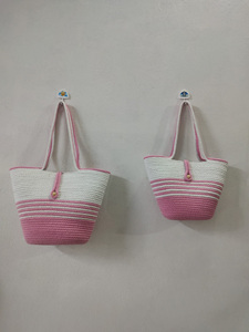 Sac fourre-tout en coton tressé rose RTS pour femmes, sac à main pour le shopping, vente en gros, prêt à être expédié - Product Image 2