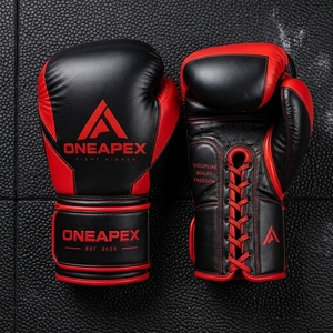 ถุงมือชกมวยหนังแท้สีดำแดง ONEAPEX ถุงมือฝึกซ้อมระดับมืออาชีพ รับทำโลโก้ตามสั่ง ขายส่งจำนวนมาก - Product Image 2