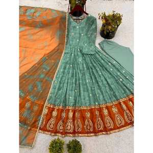 Vestido de Noche Zeel Fashion Verde con Bordado Intenso y Lentejuelas, Vestido de Fiesta con Dupatta, Talla M - Product Image 4