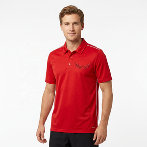 Polo Rojo de Manga Corta para Hombre con Logotipo de Ala Bordado, Color Sólido, Informal, Transpirable, Tela Oxford - Product Image 4