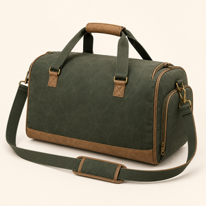 Sac de voyage vintage vert personnalisé avec logo, compartiment à chaussures, grande capacité, en toile cirée, idéal pour la gym – Vente en gros, Meilleures ventes - Product Image 2