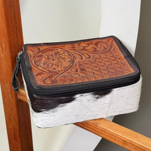 Boîte à bijoux portable en cuir usiné à la main de haute qualité personnalisée pour les femmes sac de rangement de bijoux de voyage en cuir de vachette - Product Image 4