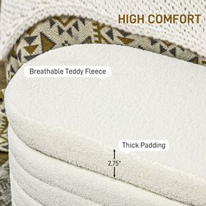 Panca Moderna per Camera da Letto 46 Pollici, Bianco Crema, Rivestita in Pile Teddy, con Cuscino Spesso Imbottito e Struttura in Legno - Product Image 5
