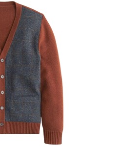 <b>Brown</b> And Blue Patchwork Knitted Cardigan Soft <b>Wool</b> Blend Fabric And Classic Button Closure Winter Warm Cotton Stylish Sweater - Product Image 6