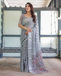 ผ้าซิ่นอินเดียลายพิมพ์ดิจิทัลสวยงาม ผ้าลินินผสมฝ้าย แต่งลายเงินแบบพิเศษ ดีไซน์หรูหรา สำหรับงานแต่งงานและโอกาสพิเศษสำหรับผู้หญิง - Product Image 3