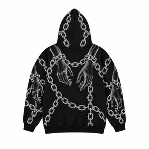 Sweat-shirt unisexe en polyester tricoté, coupe oversize, respirant, en molleton bouclette, avec fermeture éclair, orné d'une chaîne de strass noirs, style streetwear, pour l'automne - Product Image 6