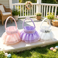 Paniers de Pâques en velours brodé en gros, paniers de Pâques tutu personnalisés, paniers de chasse aux œufs colorés pour la décoration de fête