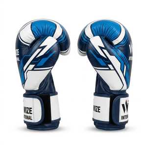 WIZE INTERNATIONAL <b>Boxing</b> <b>Gloves</b> Leather Velcro Closure Blue <b>White</b> Design Breathable for Adults <b>Boxing</b> <b>Gloves</b> - Product Image 2