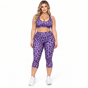 Ensemble de yoga 2 pièces pour femmes, soutien-gorge de sport imprimé, leggings capri respirants, séchage rapide, ensemble de compression 2 pièces pour la salle de sport, longueur genou - Product Image 3