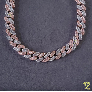 Collier cubain personnalisé bicolore en argent sterling 925 avec diamants Moissanite VVS taille baguette, design glacé - Product Image 4