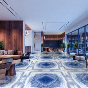 Azulejos de Porcelana Pulida de 2x4 pies con Diseño Continuo sin Juntas, Acabado Brillante Azul Colar, Grado Superior, 60x120 cm, Diseño Book Match - Product Image 1