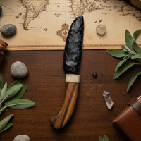 Couteau rituel de guérison spirituelle en obsidienne noire de 10 pouces, en forme de cœur, en verre volcanique naturel, fait main, pour Noël