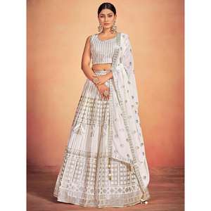 Impresionantes lentejuelas blancas Georgette desgaste de la boda Lehenga Choli - Product Image 4
