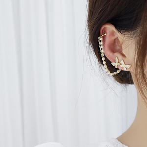 Boucles d'oreilles en or rose plaqué or 18 carats, papillon, perle, diamant, chaîne, unisexe, bijoux de luxe pour tous les jours - Product Image 2