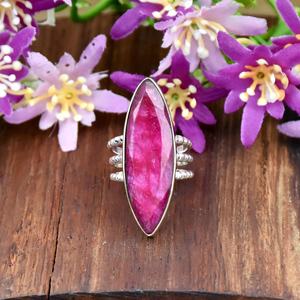 Bague longue en argent sterling 925 avec pierre précieuse naturelle de rubis indien, style bohème, bijou fin pour femme, à porter au quotidien - Product Image 2